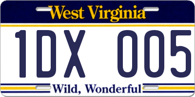 WV license plate 1DX005