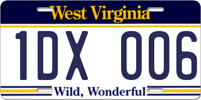 WV license plate 1DX006