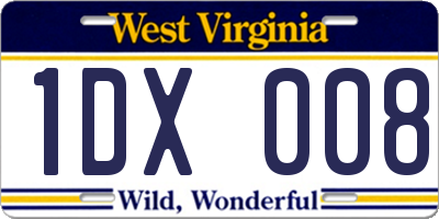 WV license plate 1DX008