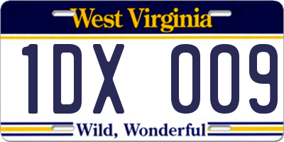 WV license plate 1DX009