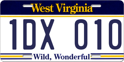 WV license plate 1DX010