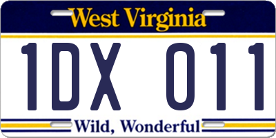WV license plate 1DX011
