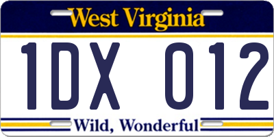 WV license plate 1DX012