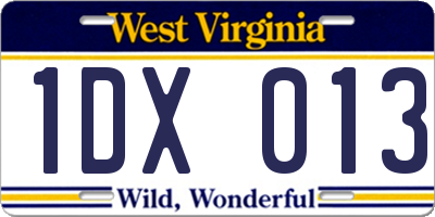 WV license plate 1DX013