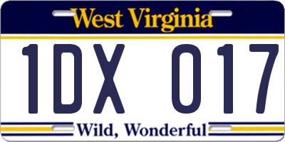 WV license plate 1DX017