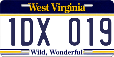 WV license plate 1DX019