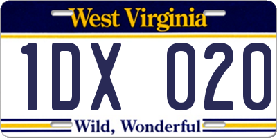 WV license plate 1DX020