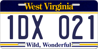 WV license plate 1DX021