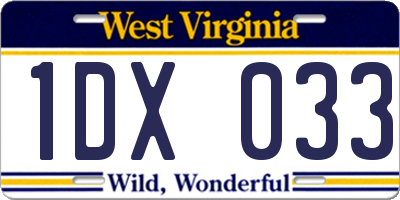 WV license plate 1DX033