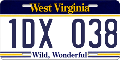 WV license plate 1DX038