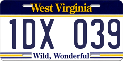 WV license plate 1DX039
