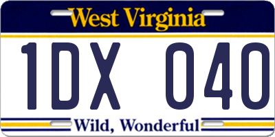 WV license plate 1DX040