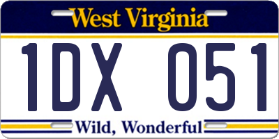 WV license plate 1DX051