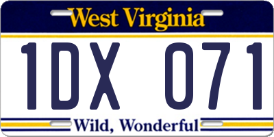 WV license plate 1DX071