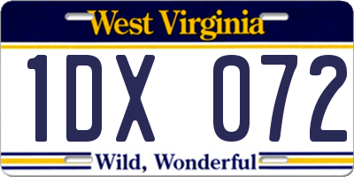 WV license plate 1DX072