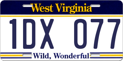 WV license plate 1DX077