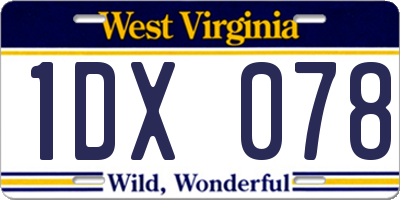 WV license plate 1DX078