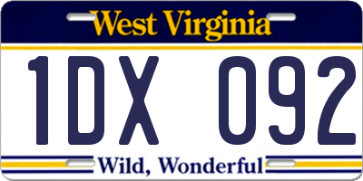WV license plate 1DX092