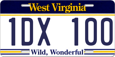 WV license plate 1DX100