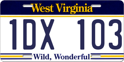 WV license plate 1DX103