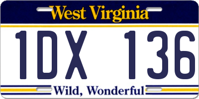 WV license plate 1DX136