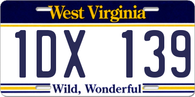 WV license plate 1DX139