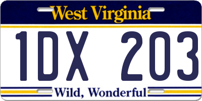 WV license plate 1DX203