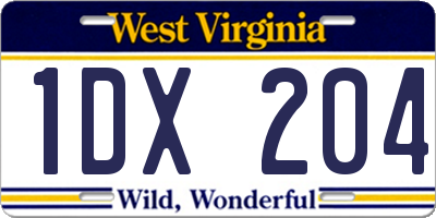 WV license plate 1DX204