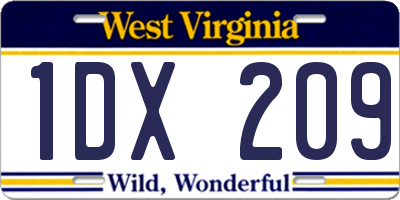 WV license plate 1DX209