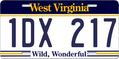 WV license plate 1DX217