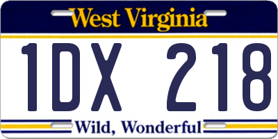 WV license plate 1DX218