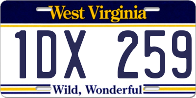 WV license plate 1DX259