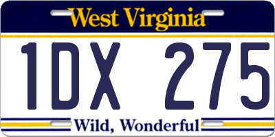 WV license plate 1DX275