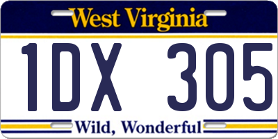 WV license plate 1DX305