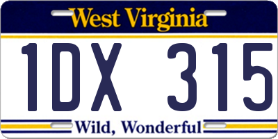 WV license plate 1DX315