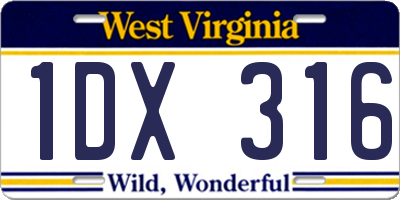 WV license plate 1DX316