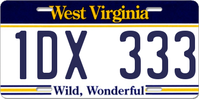 WV license plate 1DX333