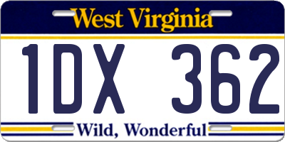 WV license plate 1DX362