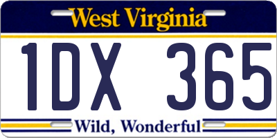 WV license plate 1DX365