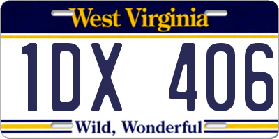 WV license plate 1DX406