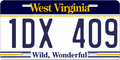 WV license plate 1DX409