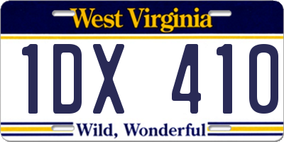 WV license plate 1DX410