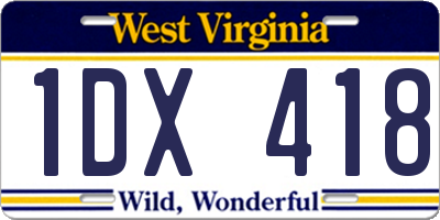 WV license plate 1DX418
