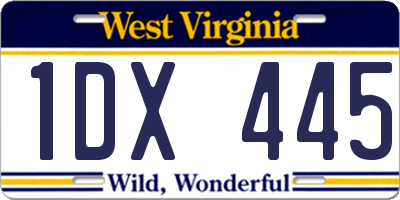 WV license plate 1DX445