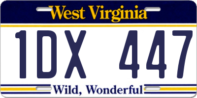 WV license plate 1DX447