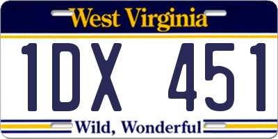 WV license plate 1DX451