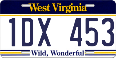 WV license plate 1DX453