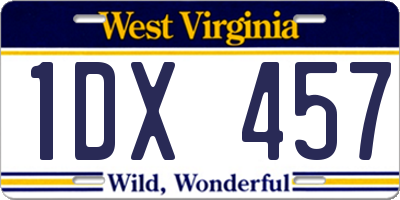 WV license plate 1DX457