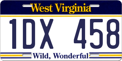 WV license plate 1DX458