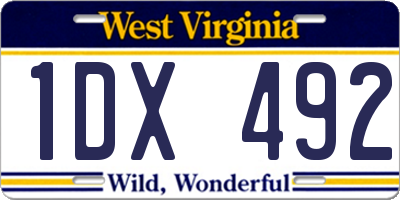 WV license plate 1DX492